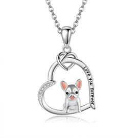 AXOMY French Bulldog Necklace 925 Sterling Silver French Bulldog Dog Pendant Boston Terrier Necklaces English Bulldog Jewelry Birthday Gifts for Women French Bulldog Lover