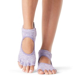 ToeSox Half Toe Bellarina Grip Socks – 5-Toe Design, Non-Slip Socks, Natural Toe Movement, Pilates Socks, Yoga Socks, Toe Socks for Dance, Barre & Ballet, Heather Purple, Medium