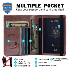 2 Pcs Passport Holder Travel Cover,Tersely Leather Blocking Passport Travelling Wallet Holder ID Credit Covers Case for Boarding Passes,Hidden Travel Wallet with RFID Blocking