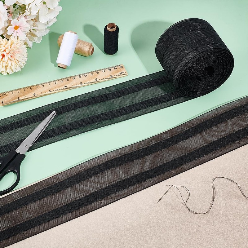 BENECREAT 10m Black Curtain Tape, 75mm Curtain Pleat Tape Perforated