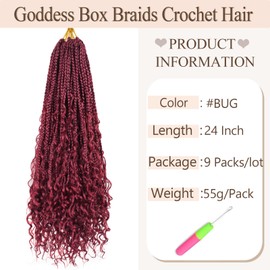 Vustbeauty 9 Packs Boho Box Braids Crochet Hair 18 Inch Goddess Box Braids Crochet Hair With Curly Ends Synthetic Bohemian Hair Extension For Women (24 inch, bug)