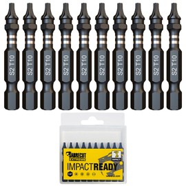 10 x SabreCut SCTX1050_10 50mm TX10 T10 Impact Screwdriver Driver Bits Set Single Ended Torx Heavy Duty including Storage Box