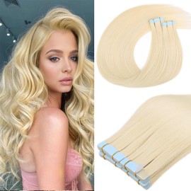 Mscat Tape in Hair Extensions 50% Remy Human Hair Mixed 22 Inch 20Pcs 50g/pack Blonde Invisible Straight Hair Extensions Tape in(22Inch #613 Blonde)