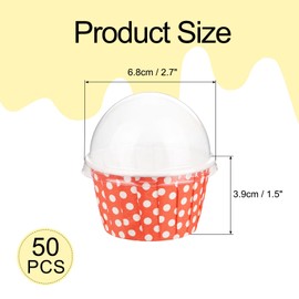sourcing map 50 Set Cupcake Liners with Dome Lids, Muffins Liners Wrappers, Disposable Baking Cups for Wedding and Birthday Party Decoration Red