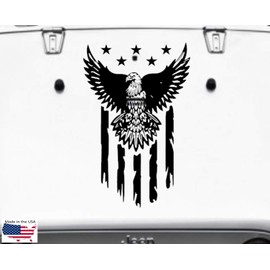 Clausen's World Flying Eagle U.S.A. American Flag Hood Door Vinyl Decal Racing Stripes Car Truck Van 21x33 Inches, Fits Wrangler, Ram, Blue