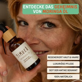 YIMUKA 100% Pure Moringa Oil 100 ml - Vegan Skin Care Oil - Unrefined & Sustainable - Perfect Moisturiser - Organic, Fair & Social in Brown Glass with Bamboo Pipette