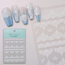 CESTSIREN Large Lace Nail Art Stickers, White Nail Decals, Self-Adhesive, Nail Accessories for Women, Nail Decorations