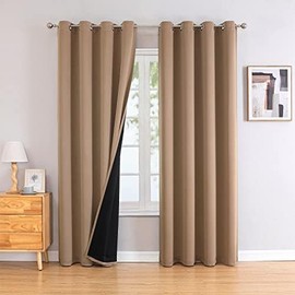 ChrisDowa Cortinas 100 opacas para recámara con forro negro, 2 capas gruesas de oscurecimiento total con aislamiento térmico y ojales, juego de 2