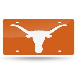 Rico Texas Longhorns Orange Mirror Look Acrylic License Plate Laser Tag