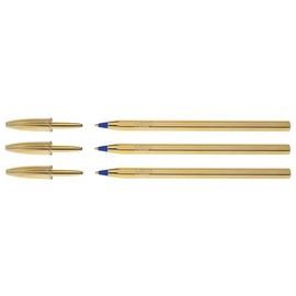 Bic Ballpoint Pens 3 Crystal Celebrate Limited Edition PTE Blue Body Gold