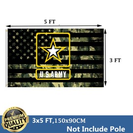US Army Camouflage Flag 3x5 Outdoor- American United States Army Star Black Military Flags Heavy Duty Fade Resistant Banner for Outdoor Indoor Garage Wall
