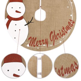HOHOTIME 30 Inches White Snowman Burlap Tree Skirts, Glittery Merry Christmas Tree Skirts for Holiday Xmas Tree Home Decoration