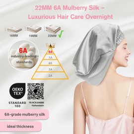 townssilk Silk Bonnet for Sleeping, 100% 22 Momme Mulberry Silk for Women, Luxurious, Breathable, Fits Secure Overnight & Pressure Free, Ideal for Short & Medium Length Hair - Silver 32cm