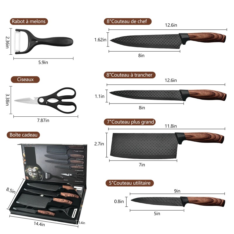 6pcs High Carbon Stainless Steel Knives Handmade Forged Cleaver Chef