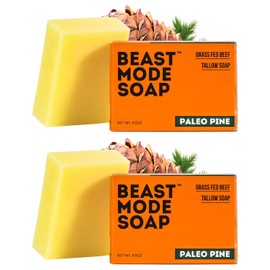 Beast Mode Soap para Hombres, Paleo Pine, Paquete de 2 Barras – Jabón de Sebo Natural de Vacas Alimentadas con Pasto, Mezcla Exfoliante de Arena, Hecho A Mano, No Tóxico