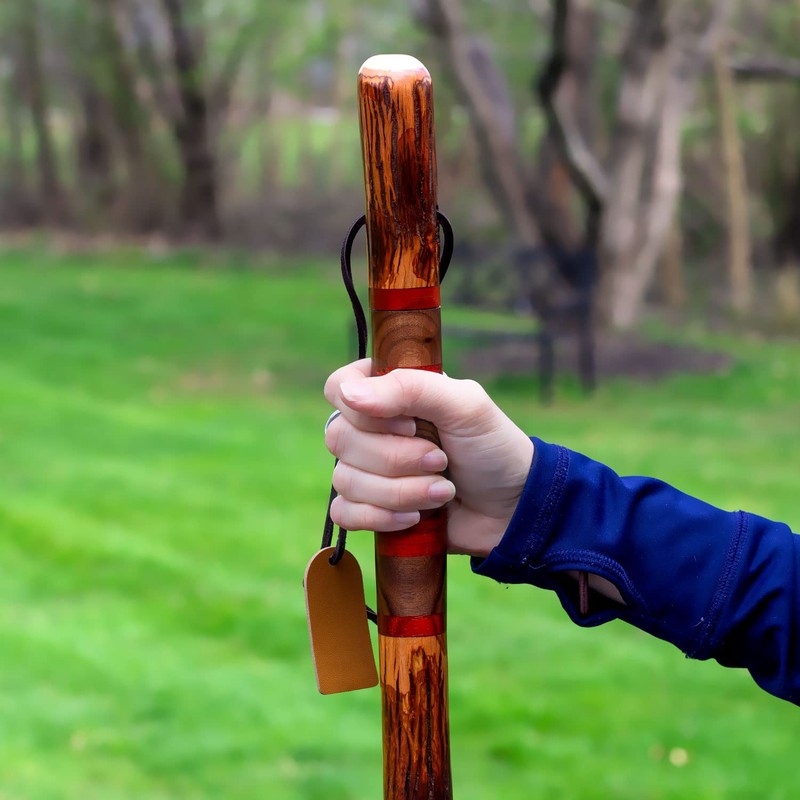 Brazos Handcrafted Wood Walking Stick, Hickory, Traditional Safari Style Handle,