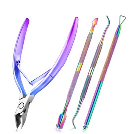4-Piece Cuticle Pusher Set & Nail, Cuticle Pusher, Cuticle Pusher, Stainless Steel, Cuticle Remover Set, Manicure Pedicure Tools for Toenails and Fingernails, Colourful Gradient