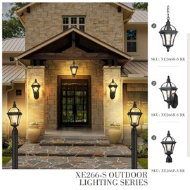 Emliviar Farmhouse Outdoor Post Lighting, Exterior Pole Lantern with Seeded Glass, 16.7" Post Lamp for Garden, Driveway & Pathway, XE266P-S BK