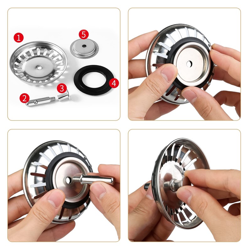 2 Pack Kitchen Sink Strainer Plug, Stainless Steel Push Style