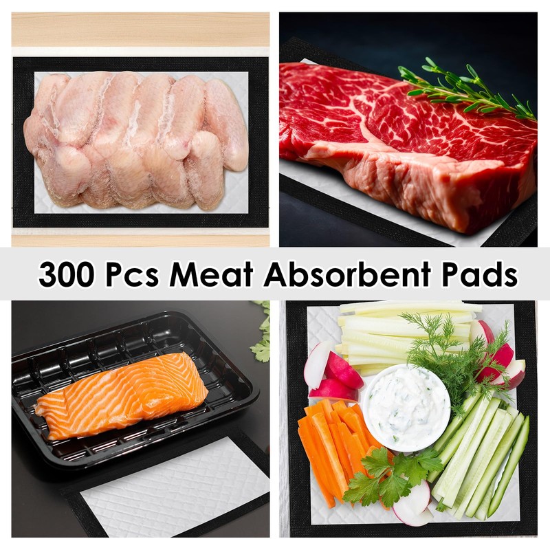 Reallnaive 300 Pcs Meat Absorbent Pads 4x7 Inch Meat Soaker