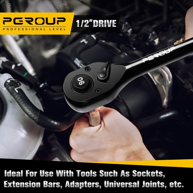 pgroup 1/2-Inch Drive Ratchet Wrench, 90 Tooth Reversible Ratchet, 4-Degree