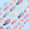 24Pcs Pink Blue Press on Nails Medium Almond Fake Nails