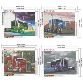 DCIDBEI 30 x 40 cm Diamond Painting Set Car, 4 Trucks Diamond Painting Pictures Adults, 5D DIY Diamond Painting Children, Wall Decoration for Bedroom/Living Room/Office/Staircase