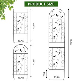 FHWTY Metal Garden Trellis for Climbing Plants, 86.5" x 19.7" metal plant trellis outdoor, Black Iron Garden Trellis, Clematis Rrellis Outdoor, Arched Outdoor Decoration suitable for courtyards, lawns, gard