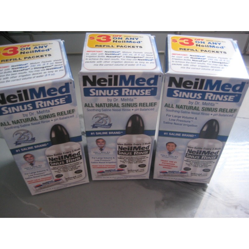 lot of 3 -NeilMed Sinus Rinse Bottle W/Premix Packet Exp