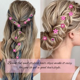 YISSION 40 Pcs Mini Hot Pink Flower Hair Clips Cute Rhinestone Hair Pins Small Decorative Hair Clips Wedding Hair Barrettes Bridal Flower Girl Hair Accessory