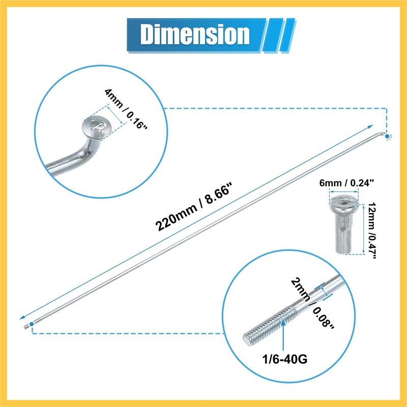 REPAIROCK 12pcs 14G J Bend Bicycle Galvanized Spokes 220mm 8.66"