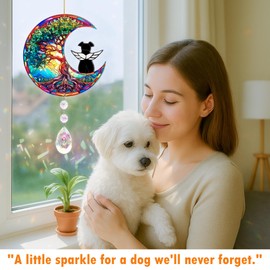 Dog Angel Memorial Suncatcher for Windows Hanging, Tree of Life Sun Catcher, Pet Sympathy Gift to Memorialize The Loss, Unique Angel Dog Statue Suncatcher