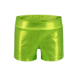 Girls Dance Short Gymnastics Athletic Shorts Sparkle Glitter Tumbling Bottoms, Green, 3-4T