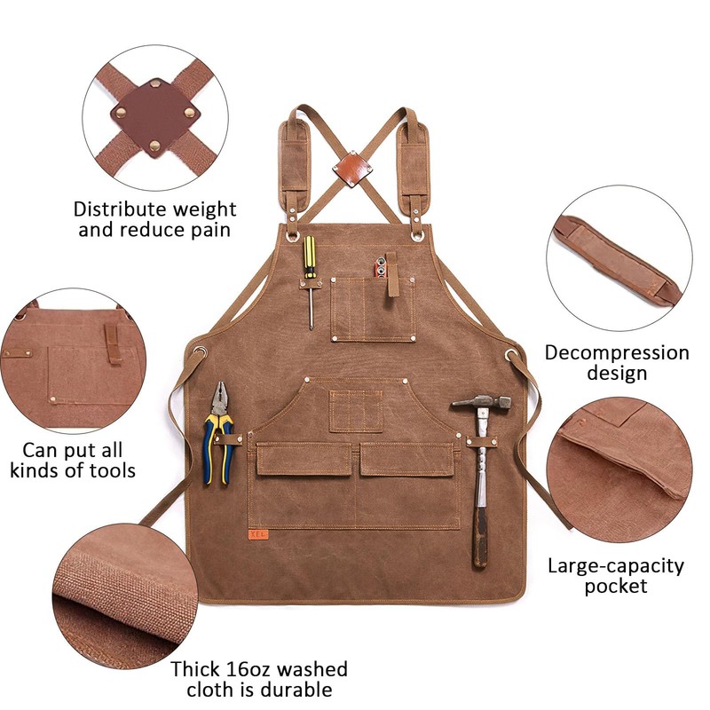 Woodworking Work Apron for Men & Women, Heavy Duty Waxed