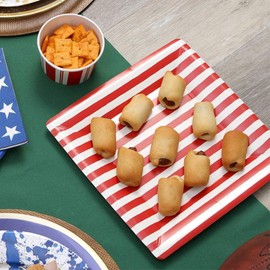 Caspari Red and White Stripe Square Paper Salad & Dessert Plates - Pack of 8