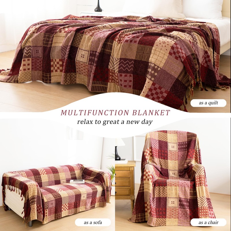 VANJOROY Bohemian Large Patchwork Sofa Bed Throw Blanket with Tassels