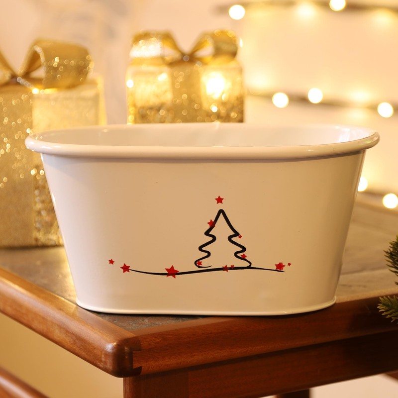 Fyne-Finds Set of 2 White Tin Pail Trough Planter Pot