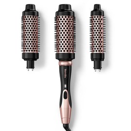 Terviiix 3 in 1 Thermal Brush Set, Interchangeable Curling Iron Brush Set with Interchangeable Brush Head (1.25 Inch, 1.5 Inch & 1.75 Inch), Heated Round Brush for Voluminous Style, Comfort Handle - Color: Black Gold