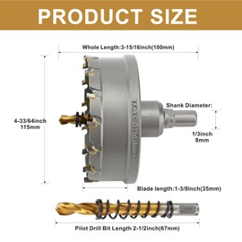 REETAI-FOUR 4-1/8'' TCT Hole Saw Kit Tungsten Carbide Tipped Hole Saw Drill Bit with Titanium-Plated Pilot Drill bit for Metal, Stainless Steel, Iron (105MM)