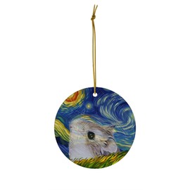 Whimsical Night Sky Robo Dwarf Hamster Christmas Ornament Circle Ceramic - Impressionist Pet Portrait Memorial Keepsake Gifts for Hamster Lovers