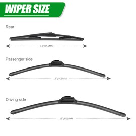 Windshield Wiper Blades compatible with 2016-2021 Hyundai Tucson/2007-2012 Mazda CX-7, 26"+16"+14" for front and rear windshield, OEM Quality Premium All-Seasons double lifespan