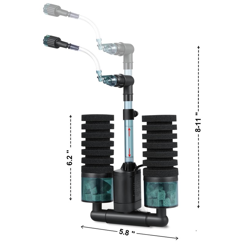 QANVEE Aquarium Sponge Filter Bubbler with Ultra Quiet Water Pump