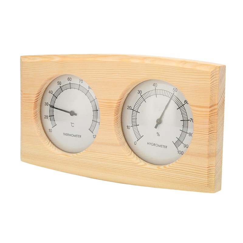 Wooden Thermometer Hygrometer for Sauna Room Double Dial Pointer Type