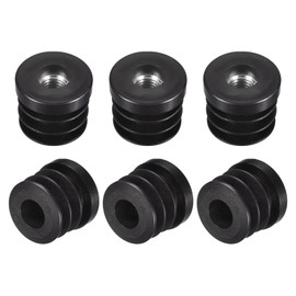 uxcell 6Pcs Plastic Threaded Tube Inserts with M10 Thread, for 30mm/1.18" OD Round Tube, Adjustable Round Black Plastic Plug Caster Insert Chair End Caps Furniture Leg Plug