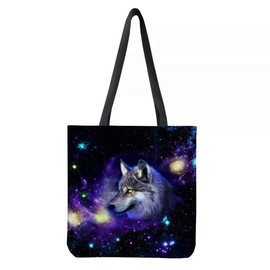 chaqlin Galaxy Wolf Canvas Shopping Bag Cotton Shopping Bag Shoulder Bag for Women Large Capacity Reusable
