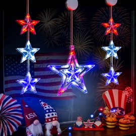 LOLStar 4th of July Lights, 3 Pack Red White and Blue Window Lights with Suction Cup, Battery Operated and Timer Function Patriotic Star Lights for Fourth of July, Memorial Day, Labor Day Decoration