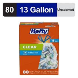 Clear Trash Bags, Clear, 13 Gallon, 80 Count