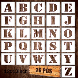 TUTINGKE 12 inch Letter Stencils Set, 26Pcs Plastic Reusable Scale Spraying Alphabet Stencils Learning Templates for Painting Painting Wood Wall Home Decor,DIY Craft Projects,Family Names (12 inch)