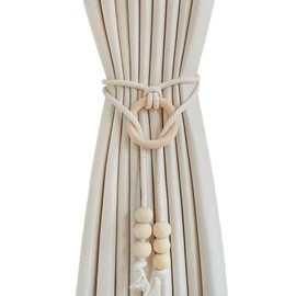 champracer Pack of 2 Wooden Curtain Tiebacks, Boho Handmade Curtain Tiebacks with Tassels Pendants, for Window Curtains for Home and Office (A)