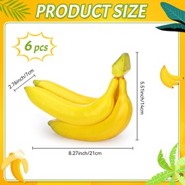 Wavyknot 6 Pack Fake Bananas, 3 Heads Artificial Banana Bunch, Plastic Foam Realistic Simulation Fruit Model, Lifelike Faux Banana for Photography Props, Kitchen, Home, Wedding, Party Decoration